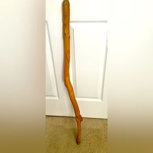 VTG Rustic Folk Art Hand Carved Hard Wood Tiki Cane-Walking Stick 38”